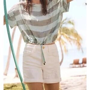 NEW - Pilcro Anthropologie Shorts Sz 28 Script High Waisted Denim Jean White